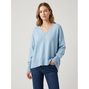 Mersea Womens Light Blue V-Neck Cotton Blend Oversized High Low Sweater OS